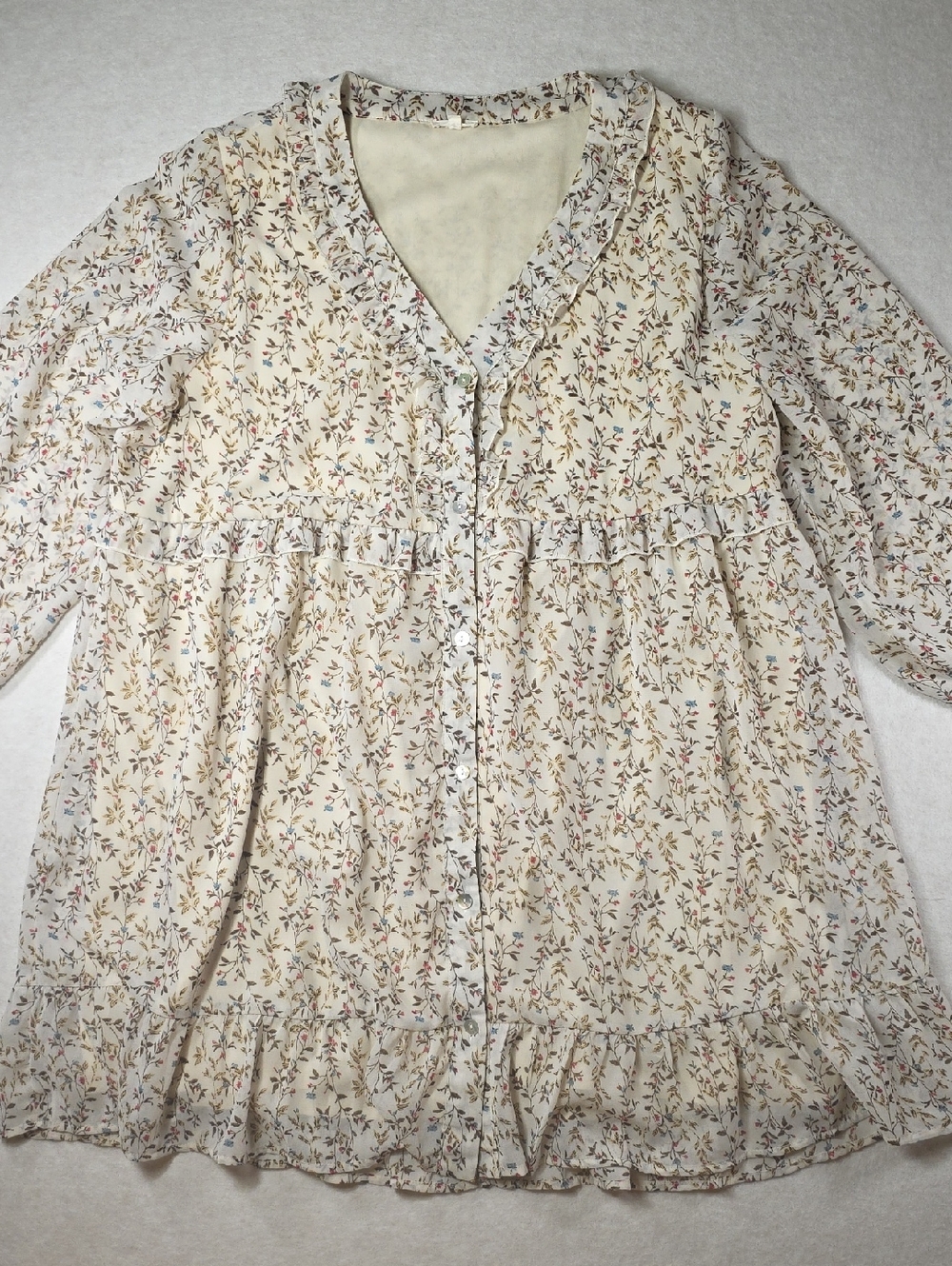 JODIFL Cream Floral Button-Front Babydoll Dress
